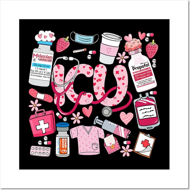 ICU Happy Valentines Day Intensive Care Unit Nurse Life Crew Wall Art by jadolomadolo